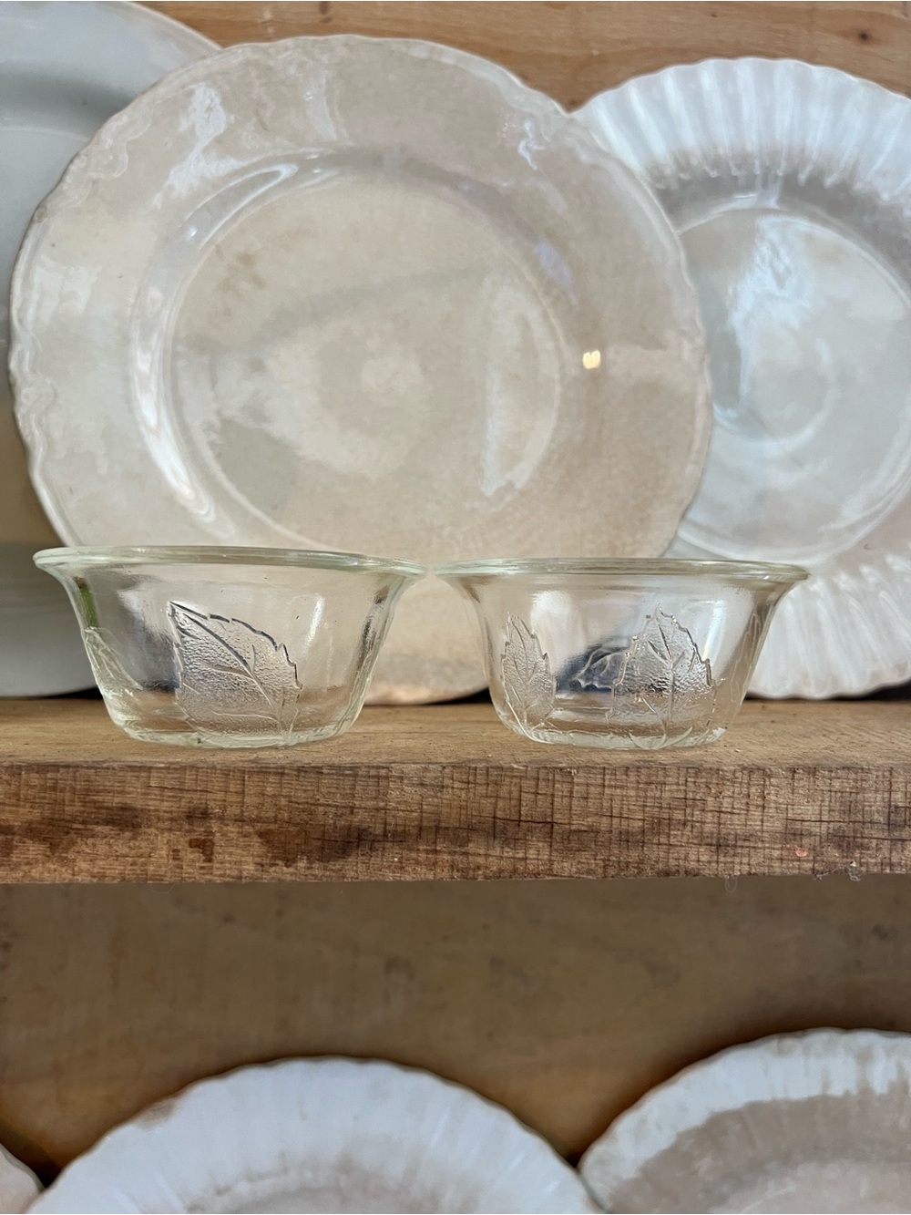 Vintage small glass clear bowls leaf custard sauce grandma core